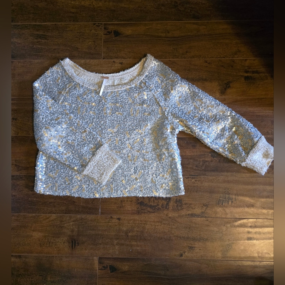 Free People Silver Sequin Crewneck